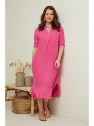 Curvy Lady Lniana sukienka w kolorze różowym rozmiar: 40/42. Różowe sukienki Curvy Lady, bez wzorów, ze lnu, klasyczne, bez kołnierzyka, bez ramiączek, midi. Za 167.28 zł.