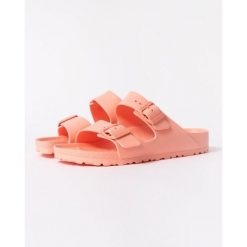 Klapki damskie Birkenstock Arizona Eva. Czerwone klapki Birkenstock, bez wzorów, z materiału, bez obcasa. Za 332.00 zł.