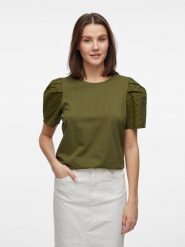 Vila Koszulka w kolorze khaki rozmiar: XS. Brązowe bluzki Vila, xs, bez wzorów, z bawełny, bez kołnierzyka, bez ramiączek. Za 43.99 zł.