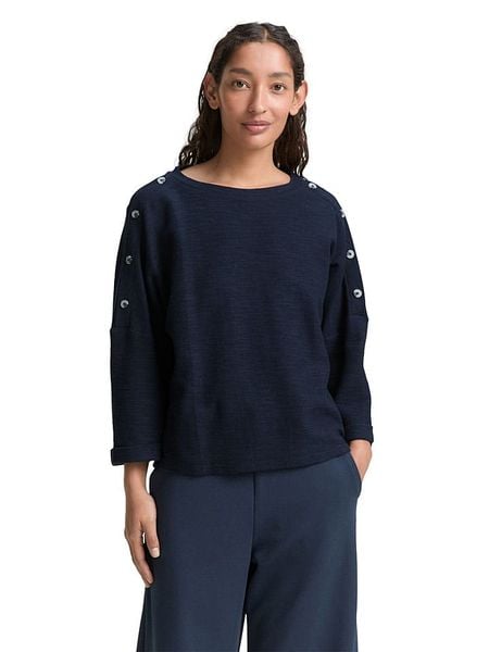Tom Tailor Bluzka w kolorze granatowym rozmiar: S. Niebieskie bluzki Tom Tailor, s, z aplikacjami, z bawełny, bez kołnierzyka, bez ramiączek. Za 52.55 zł.