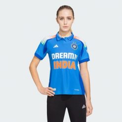 Koszulka India Cricket One Day International. Niebieskie koszulki sportowe Adidas, bez wzorów, bez ramiączek. Za 259.00 zł.