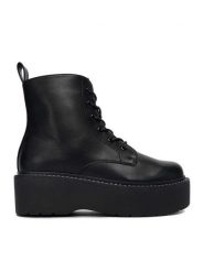 DeeZee Trzewiki 12663-1 -BLACK PU Czarny. Czarne botki DeeZee, bez wzorów, z materiału, bez obcasa, na koturnie, bez zapięcia. Za 219.99 zł.