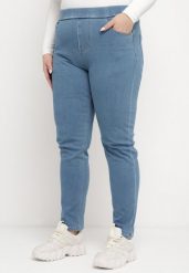 Niebieskie Dopasowane Casulowe Jeansy z Gumką w Pasie Eluneds. Niebieskie jeansy Born2be, xl, bez wzorów. Za 54.99 zł.
