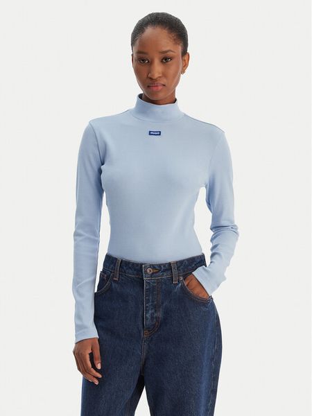 HUGO Golf Easy 50525318 Błękitny Slim Fit. Niebieskie golfy Hugo, xs, bez wzorów, z bawełny, bez ramiączek. Za 229.99 zł.