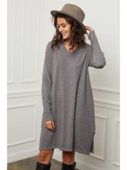 Joséfine Sukienka dzianinowa "Farel" w kolorze szarym rozmiar: M. Szare sukienki Joséfine, m, bez wzorów, z dzianiny, bez kołnierzyka, bez ramiączek, midi. Za 219.08 zł.