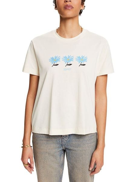 ESPRIT Koszulka w kolorze kremowym rozmiar: XXS. Brązowe bluzki Esprit, xxs, bez wzorów, z bawełny, bez kołnierzyka, bez ramiączek. Za 21.87 zł.