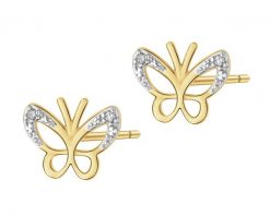 Kolczyki z żółtego złota z diamentami - motyle - 0,01 ct - próba 585. Żółte kolczyki Apart, z diamentem, złote. Za 1,190.00 zł.