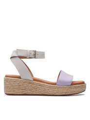 Clarks Skórzane sandały "Kimmei Ivy" w kolorze fioletowym na koturnie rozmiar: 40. Różowe sandały Clarks, bez wzorów, z nubiku, z otwartym noskiem, bez obcasa, na koturnie, bez zapięcia. Za 190.97 zł.