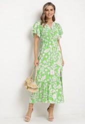 Jasnozielona Wiskozowa Rozkloszowana Sukienka z Ozdobnym Wiązaniem i Koronkową Tasiemką z Gumką w Pasie Lalmarie. Zielone sukienki Born2be, do pracy, na lato, l, z aplikacjami, z koronki, biznesowe, bez kołnierzyka, bez ramiączek, rozkloszowane. Za 89.99 zł.