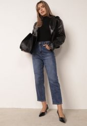 Niebieskie Jeansy o Fasonie Mom Fit 7/8 z Bawełną Kynna. Niebieskie jeansy Born2be, l, bez wzorów. Za 129.99 zł.