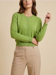 Klasyczny kardigan zapinany na guziki - zielony. Zielone kardigany Sinsay, l, bez wzorów. Za 39.99 zł.