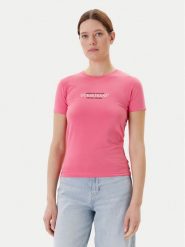 Guess Jeans T-Shirt W4YI03 J1314 Różowy Slim Fit. Czerwone t-shirty Guess Jeans, xxl, z aplikacjami, z bawełny, bez kołnierzyka, bez ramiączek. Za 159.99 zł.