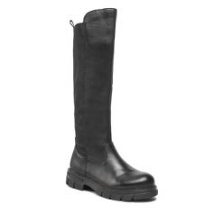 Kozaki Rieker. Czarne kozaki Rieker, bez obcasa, na płaskiej podeszwie, bez zapięcia. Za 239.99 zł.
