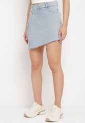 Niebieskie Jeansowe Szorty Imitujące Spódniczkę Mini z Asymetryczną Zakładką Moonfia. Niebieskie szorty Born2be, bez wzorów, z jeansu, klasyczne. Za 109.99 zł.