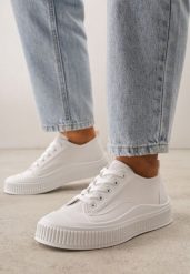 Białe Basicowe Trampki z Podeszwą ze Żłobieniami Laurinatea. Białe trampki Born2be, bez wzorów, z jeansu, bez zapięcia. Za 69.99 zł.