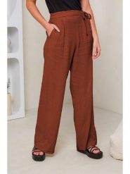 Rodier Lin Lniane spodnie w kolorze brązowym rozmiar: L/XL. Brązowe spodnie materiałowe Rodier Lin, l, bez wzorów, ze lnu, z podwyższonym stanem. Za 140.53 zł.