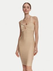 Guess Sukienka koktajlowa W6YK57 Z1044 Beżowy Slim Fit. Brązowe sukienki Guess, m, z aplikacjami, z wiskozy, wizytowe, bez kołnierzyka, bez ramiączek. Za 654.99 zł.