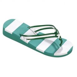 Klapki damskie Beco zielono-białe na wysokim obcasie z plecionym paskiem. Białe klapki 47 Brand, bez wzorów, z materiału, bez obcasa. Za 183.99 zł.