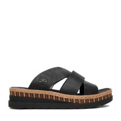 Klapki Rieker. Czarne klapki Rieker, bez wzorów, bez obcasa. Za 299.99 zł.