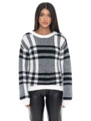 Bluza Leone 1947 Glam Winter Damen Karo Rundhalspullover z Logo-Etikett. Czarne bluzy LEONE 1947 APPAREL, m, bez wzorów, z tkaniny, bez kaptura. Za 412.58 zł.