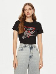 Guess T-Shirt W5RI10 I3Z14 Czarny Regular Fit. Czarne t-shirty Guess, l, z aplikacjami, z bawełny, bez kołnierzyka, bez ramiączek. Za 119.99 zł.