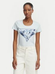 Guess T-Shirt W6GI11 K3026 Niebieski jasny Regular Fit. Niebieskie t-shirty Guess, xxl, z aplikacjami, z bawełny, bez kołnierzyka, bez ramiączek. Za 194.99 zł.