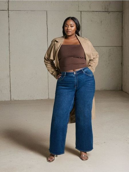 Jeansy wide leg Plus Size - granatowy. Niebieskie jeansy Sinsay, l, bez wzorów. Za 79.99 zł.