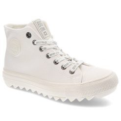 Białe Sneakersy Big Star Damskie Wygodne Buty. Białe obuwie sportowe Big Star, na wiosnę, z materiału, bez zapięcia. Za 119.00 zł.