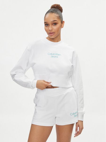 Calvin Klein Jeans Bluza Stacked Institutional J20J221466 Biały Regular Fit. Białe bluzy Calvin Klein Jeans, l, bez wzorów, z bawełny, bez kaptura. Za 179.99 zł.