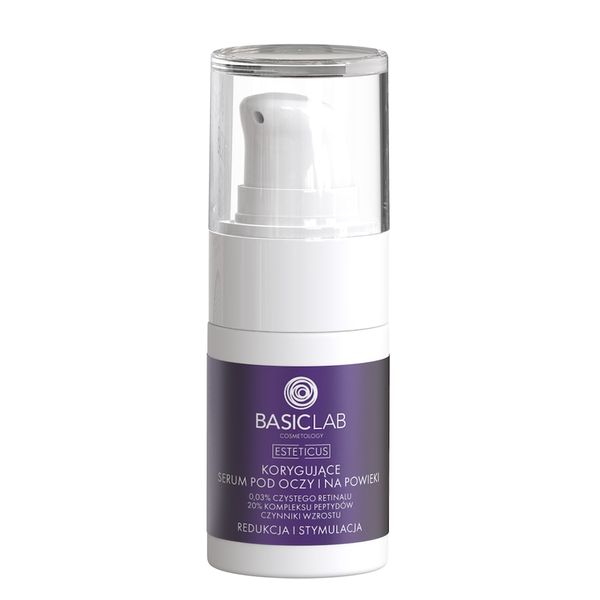 BasicLab BASICLAB COSMETOLOGY ESTETICUS KORYGUJĄCE SERUM POD OCZY 0,03% CZYSTEGO RETINALU 20% KOMPLEKSU PEPTYDÓW CZYNNIKI WZROSTU REDUKCJA I STYMULACJ. Kremy pod oczy Basiclab. Za 111.92 zł.