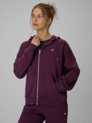 4F Bluza dresowa loose z kapturem damska - fioletowa L. Fioletowe bluzy 4f, l, bez wzorów, z dresówki, z kapturem. Za 159.99 zł.