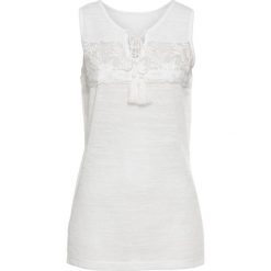 Top ze sznurowaniem bonprix biały. Białe topy bonprix, bez wzorów, z koronki, bez kołnierzyka, bez ramiączek. Za 54.99 zł.