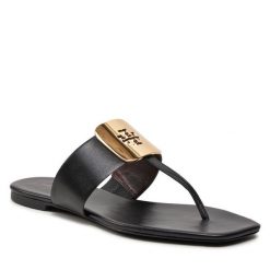 Japonki Tory Burch. Czarne klapki Tory Burch, bez wzorów, bez obcasa. Za 969.99 zł.