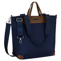 Duża, granatowa shopperka damska, jednokomorowa, zawieszona na uchwytach i doczepianym pasku Peterson PTN CTY-16. Shopper Peterson, bez wzorów, ze skóry ekologicznej, duże, bez dodatków. Za 77.99 zł.