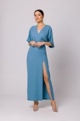 Maxi Sukienka z Długim Rozcięciem - Niebieska. Niebieskie sukienki MOE, l, bez wzorów, z elastanu, wizytowe, bez kołnierzyka, bez ramiączek, maxi. Za 326.90 zł.