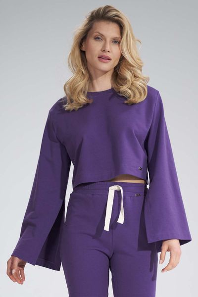 Krótka Bawełniana Bluza z Szerokim Rozciętym Rękawem - Fioletowa. Fioletowe bluzy Figl, s, bez wzorów, z bawełny. Za 209.00 zł.