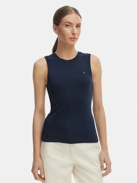 Tommy Hilfiger Top WW0WW47806 Granatowy Slim Fit. Niebieskie topy TOMMY HILFIGER, xl, bez wzorów, z bawełny, bez kołnierzyka, bez ramiączek. Za 96.99 zł.