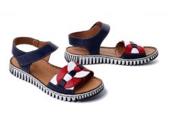 MANITU 910210-05 navy, sandały damskie. Niebieskie sandały Manitu, bez wzorów, ze skóry, bez obcasa, bez zapięcia. Za 284.90 zł.