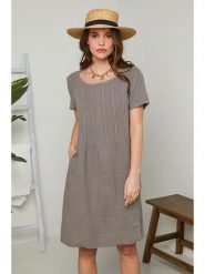 Rodier Lin Lniana sukienka w kolorze szarobrązowym rozmiar: XL/XXL. Brązowe sukienki Rodier Lin, na co dzień, xl, bez wzorów, ze lnu, bez kołnierzyka, bez ramiączek, midi, proste. Za 144.92 zł.