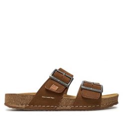 Klapki Josef Seibel. Brązowe klapki Josef Seibel, bez wzorów, bez obcasa. Za 279.99 zł.