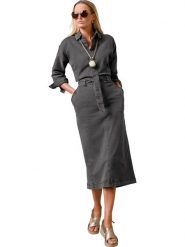 Heine Sukienka dżinsowa w kolorze ciemnoszarym rozmiar: 46. Szare sukienki Heine, na co dzień, bez wzorów, z tkaniny, bez kołnierzyka, bez ramiączek, midi, proste. Za 130.99 zł.