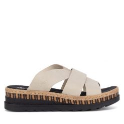 Klapki Rieker. Brązowe klapki Rieker, bez wzorów, bez obcasa. Za 289.99 zł.