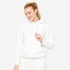 Bluza z kapturem damska Domyos Gym & Pilates 500. Białe bluzy DOMYOS, l, bez wzorów, z bawełny, z kapturem. W wyprzedaży za 89.99 zł.