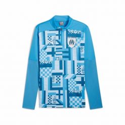 Bluza treningowa z zamkiem błyskawicznym 1/4 OM Prematch 2024/25. Niebieskie bluzy Puma, l, bez wzorów, z materiału, bez kaptura. Za 317.00 zł.