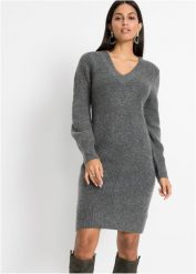 Sukienka dzianinowa. Niebieskie sukienki bonprix, bez wzorów, z dzianiny, bez kołnierzyka, bez ramiączek. Za 129.99 zł.