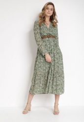 Zielona Sukienka Epicenter. Zielone sukienki Born2be, na imprezę, l, bez wzorów, eleganckie, bez kołnierzyka, bez ramiączek, maxi, kopertowe. Za 129.99 zł.
