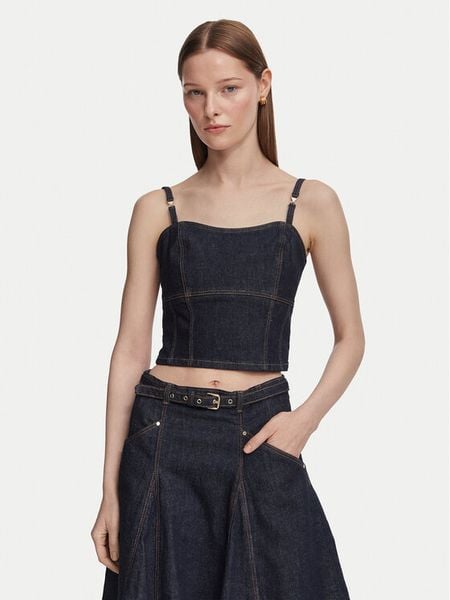 Guess Top W6YH15 D1351 Granatowy Slim Fit. Niebieskie topy Guess, s, z aplikacjami, z bawełny, bez kołnierzyka, bez ramiączek. Za 474.99 zł.