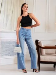 Jeansy wide leg high waist - niebieski. Niebieskie jeansy Sinsay, l, bez wzorów, z podwyższonym stanem. W wyprzedaży za 45.99 zł.