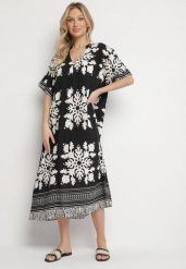 Czarna Sukienka Pudełkowa z Wiskozy z Dekoltem w Serek w Etniczny Wzór Abrellis. Czarne sukienki Born2be, na co dzień, l, bez wzorów, z wiskozy, eleganckie, bez kołnierzyka, bez ramiączek, midi, kopertowe. Za 74.99 zł.