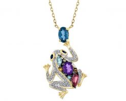 Naszyjnik z żółtego złota z diamentami, kamieniami szlachetnymi i ozdobnymi - żaba - próba 585. Żółte naszyjniki Apart, z diamentem, złote. Za 5,590.00 zł.